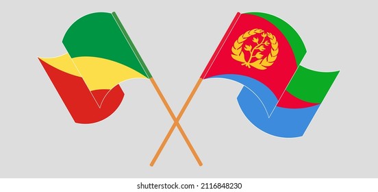 Crossed and waving flags of Republic of the Congo and Eritrea. Vector illustration
