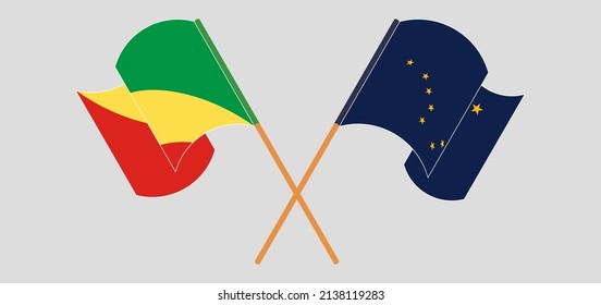 Cruzando y ondeando banderas de la República del Congo y del Estado de Alaska. Ilustración del vector
