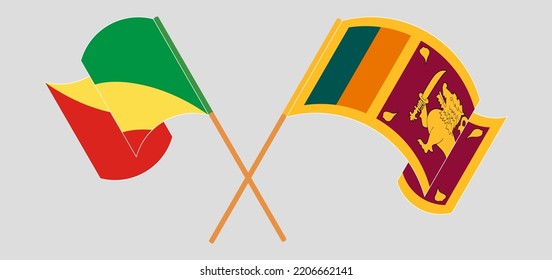 Crossed and waving flags of Republic of the Congo and Sri Lanka. Vector illustration
