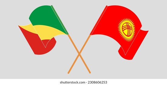 Crossed and waving flags of Republic of the Congo and Kyrgyzstan. Vector illustration
