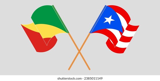 Crossed and waving flags of Republic of the Congo and Puerto Rico. Vector illustration
