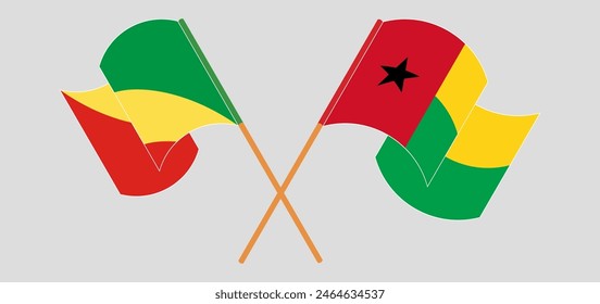 Cruzada y ondeando banderas de la República del Congo y Guinea-Bissau. Ilustración vectorial
