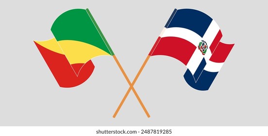 Crossed and waving flags of Republic of the Congo and Dominican Republic. Vector illustration
