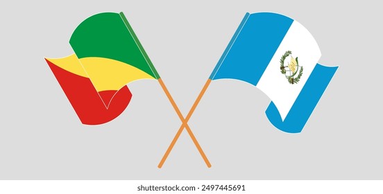 Crossed and waving flags of Republic of the Congo and Republic of Guatemala. Vector illustration
