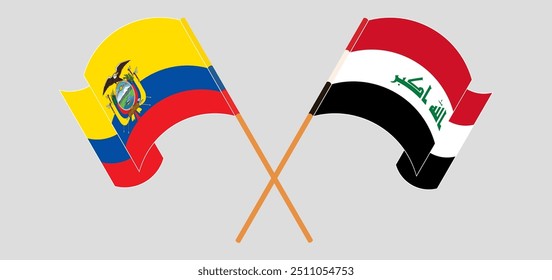 Crossed and waving flags of Republic of Ecuador and Iraq. Vector illustration
