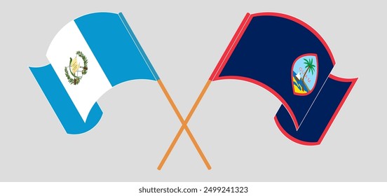 Crossed and waving flags of Republic of Guatemala and Guam. Vector illustration
