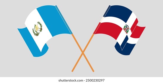 Crossed and waving flags of Republic of Guatemala and Dominican Republic. Vector illustration
