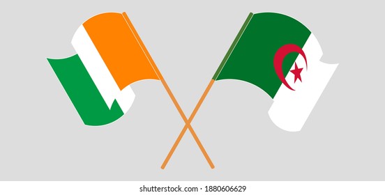 Gekreuzte und wehende Flaggen der Republik Côte d'Ivoire und Algeriens