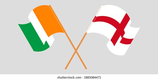  Crossed and waving flags of Republic of Ivory Coast and England