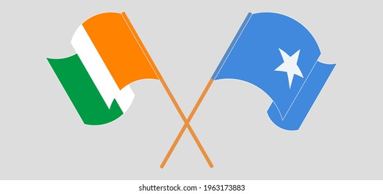 Crossed And Waving Flags Of Republic Of Ivory Coast And Somalia