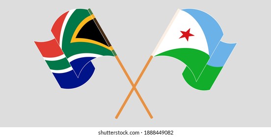 Crossed and waving flags of Republic of South Africa and Djibouti