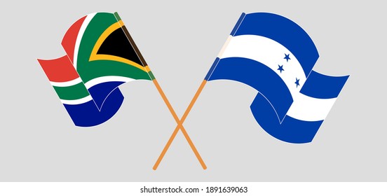 Crossed and waving flags of Republic of South Africa and Honduras