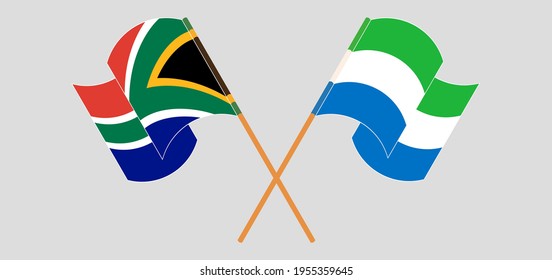 Crossed and waving flags of Republic of South Africa and Sierra Leone