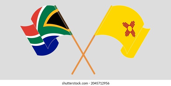 Crossed and waving flags of Republic of South Africa and the State of New Mexico