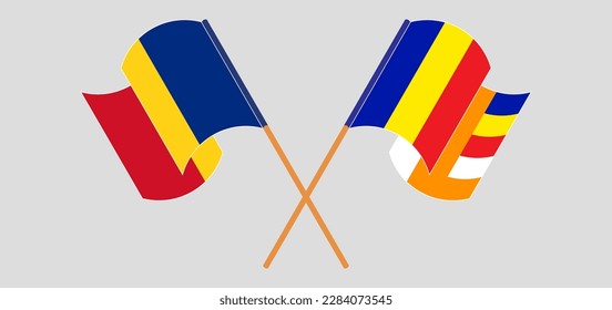 Cruzaron y ondearon banderas de Rumania y el budismo. Ilustración del vector
