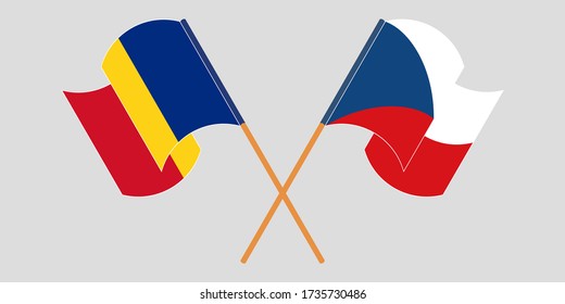 Banderas cruzadas y ondeando banderas de Rumania y la República Checa