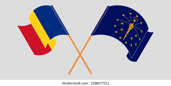 Cruzaron y ondearon banderas de Rumania y el estado de Indiana. Ilustración del vector
