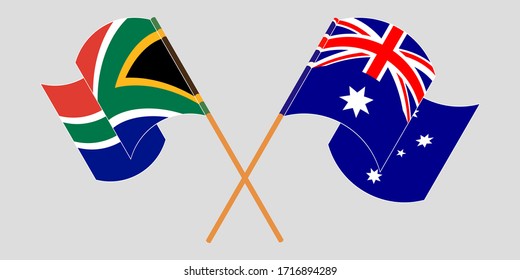 Gekreuzte und schwenkbare Flaggen von RSA und Australien