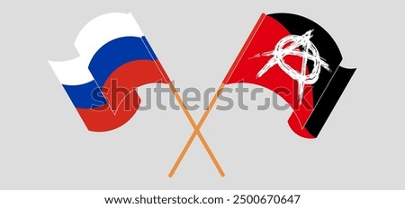 Crossed and waving flags of Russia and Anarchy. Vector illustration
