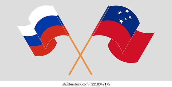 Crossed and waving flags of Russia and Samoa. Vector illustration
