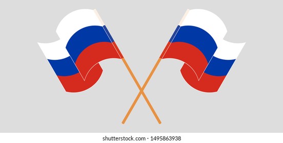 Crossed and waving flags of Russia. Vector illustration