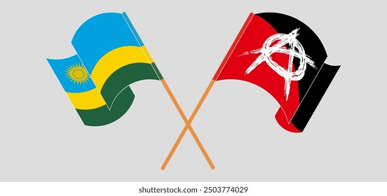 Crossed and waving flags of Rwanda and Anarchy. Vector illustration
