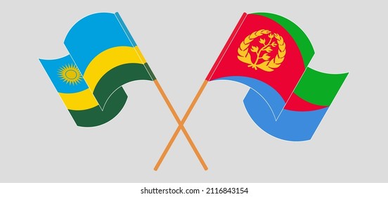Crossed and waving flags of Rwanda and Eritrea. Vector illustration
