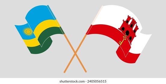 Crossed and waving flags of Rwanda and Gibraltar. Vector illustration
