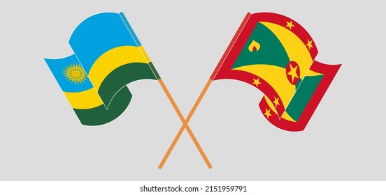 Cruzada y ondeando banderas de Ruanda y Granada. Ilustración del vector
