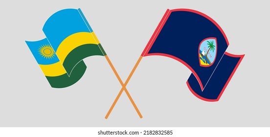 Cruzaron y ondearon banderas de Ruanda y Guam. Ilustración del vector
