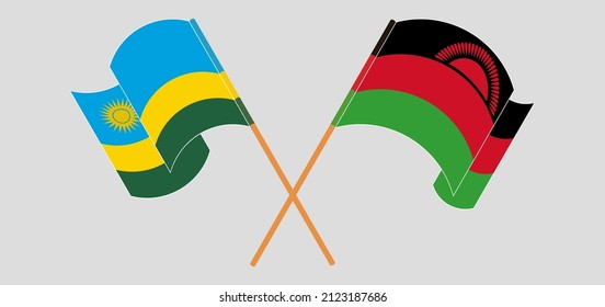 Cruzaron y ondearon banderas de Ruanda y Malawi. Ilustración del vector
