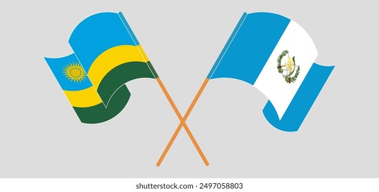 Crossed and waving flags of Rwanda and Republic of Guatemala. Vector illustration
