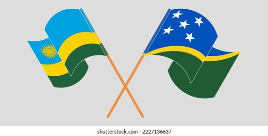 Überquerte und schwellende Flaggen von Ruanda und den Salomonen. Vektorgrafik