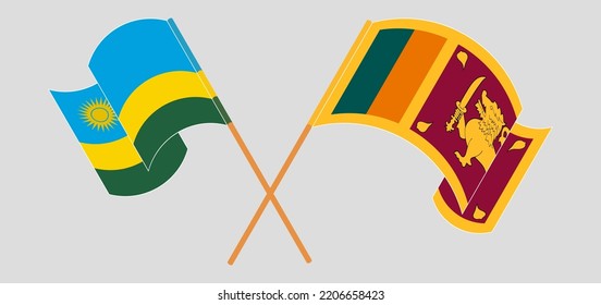 Crossed and waving flags of Rwanda and Sri Lanka. Vector illustration
