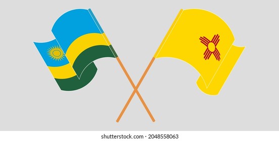 Crossed and waving flags of Rwanda and the State of New Mexico