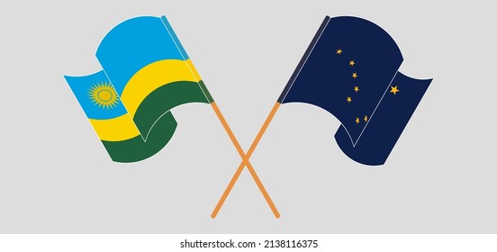 Cruzaron y ondearon banderas de Rwanda y del Estado de Alaska. Ilustración del vector