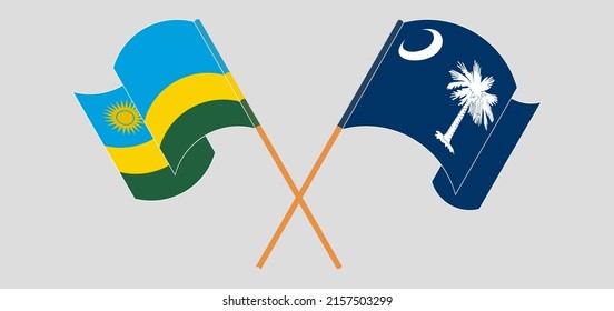 Cruzaron y ondearon banderas de Ruanda y el estado de Carolina del Sur. Ilustración del vector
