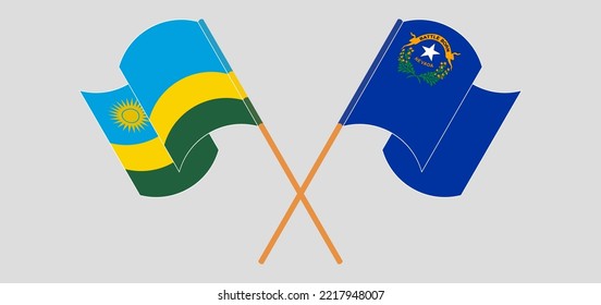 Cruzando y ondeando banderas de Ruanda y el Estado de Nevada. Ilustración del vector
