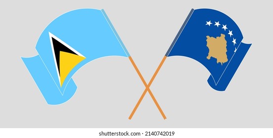 Cruzaron y ondearon banderas de Santa Lucía y Kosovo. Ilustración del vector
