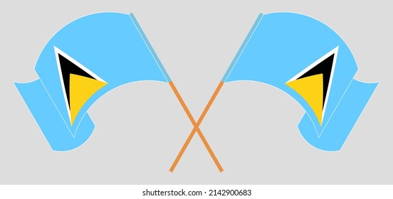Banderas cruzadas y ondeando banderas de Santa Lucía