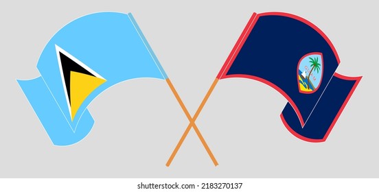 Crossed and waving flags of Saint Lucia and Guam. Vector illustration
