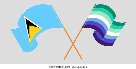 Überquerte und wehende Flaggen von Saint Lucia und Homosexuelle stolz. Vektorgrafik
