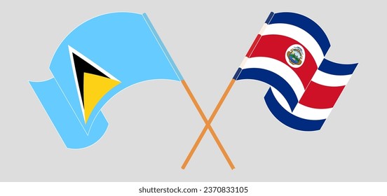 Crossed and waving flags of Saint Lucia and Costa Rica. Vector illustration
