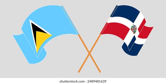 Crossed and waving flags of Saint Lucia and Dominican Republic. Vector illustration
