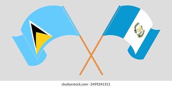 Crossed and waving flags of Saint Lucia and Republic of Guatemala. Vector illustration

