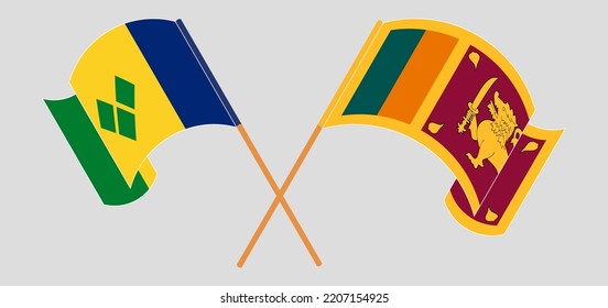 Überquerte und wehende Flaggen von St. Vincent und die Grenadinen und Sri Lanka. Vektorgrafik
