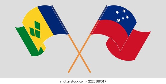 Banderas cruzadas y ondeando banderas de San Vicente y las Granadinas y Samoa. Ilustración del vector
