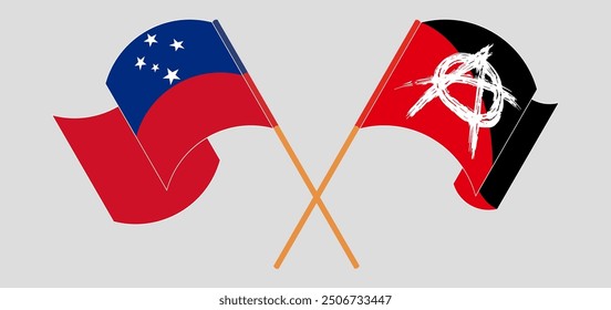 Crossed and waving flags of Samoa and Anarchy. Vector illustration
