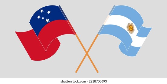 Überquerte und wehende Flaggen von Samoa und Argentinien. Vektorgrafik
