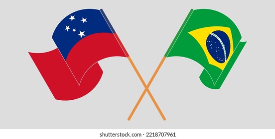 Crossed and waving flags of Samoa and Brazil. Vector illustration
